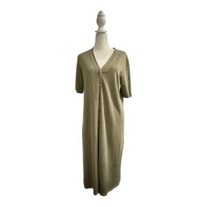 J. Jill Tan Linen Blend Knit Midi Dress Size Small Button Front V-Neck